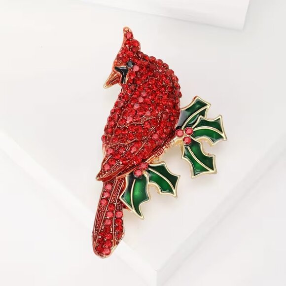 NWT Rhinestone Cardinal Holiday Brooch - Picture 2 of 3
